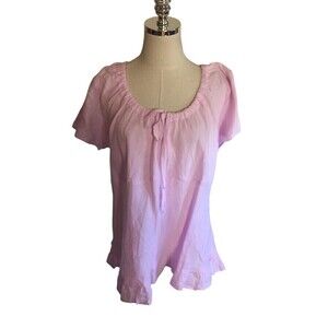 Russ Berens Top Women's Size Medium Pink Long Sleeve Linen Lagenlook V-Neck